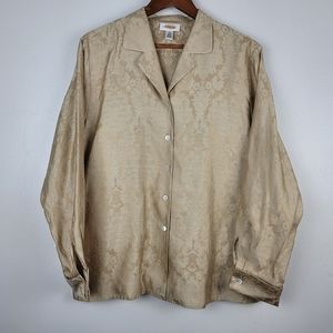 TALBOTS Gold Silk Button Front Blouse Sz 14